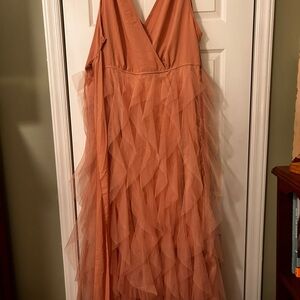 SHEIN Pink Tiered Ruffle Prom Gown